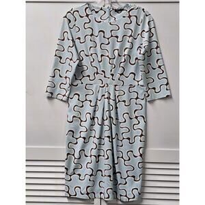 J McLaughlin Medium Blue Brown Sheath Midi Dress 3/4 Slv Jigsaw Mia Catalina